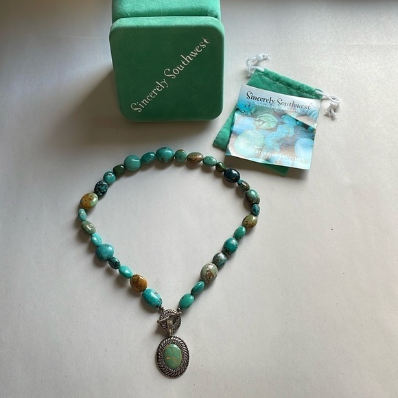 Sincerely Southwest Necklace Turquoise Stone Carolyn Pollack Chunky Sterling - Picture 2 of 12